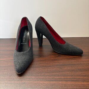 Anteprima Women's Dark Gray Felt Pointed-Toe Pumps Red Lining Made in Italy 36.5